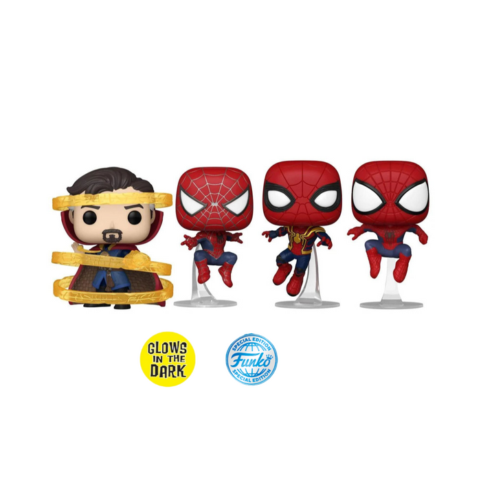 Marvel Spider-Man No Way Home - Pack 4 Figurines POP - Spiderman-Dr Strange Edition Spéciale GITD