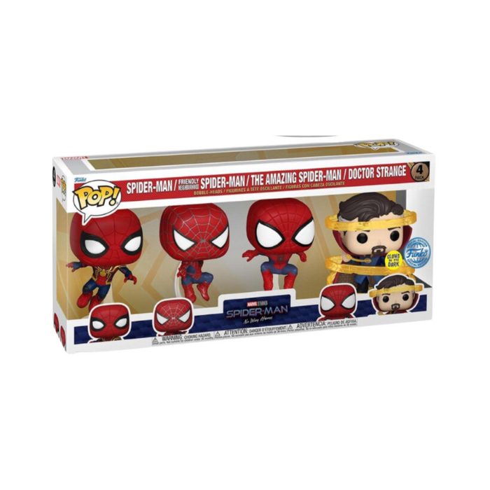 Marvel Spider-Man No Way Home - Pack 4 Figurines POP - Spiderman-Dr Strange Edition Spéciale GITD