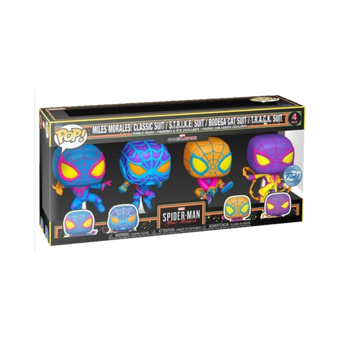 Marvel SpiderMan - Pack 4 Figurines POP - Miles Morales Blacklight Edition Spéciale