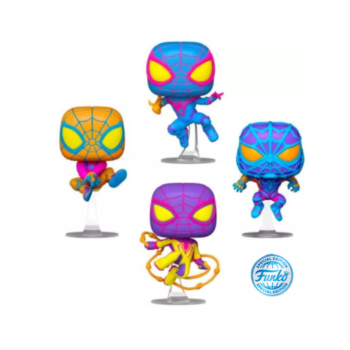 Marvel SpiderMan - Pack 4 Figurines POP - Miles Morales Blacklight Edition Spéciale