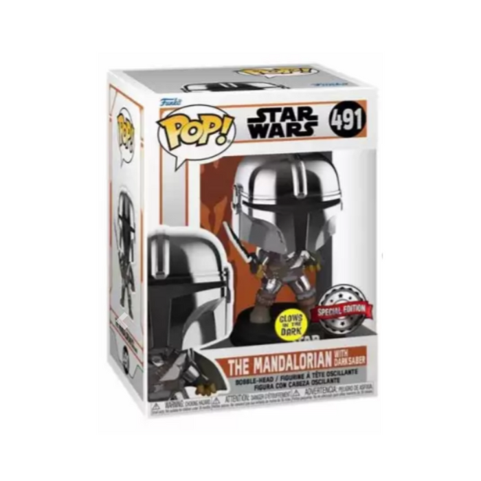 Star Wars Mandalorian - Figurine POP N° 491 - Mandalorian avec Darksaber GITD Edition Spéciale