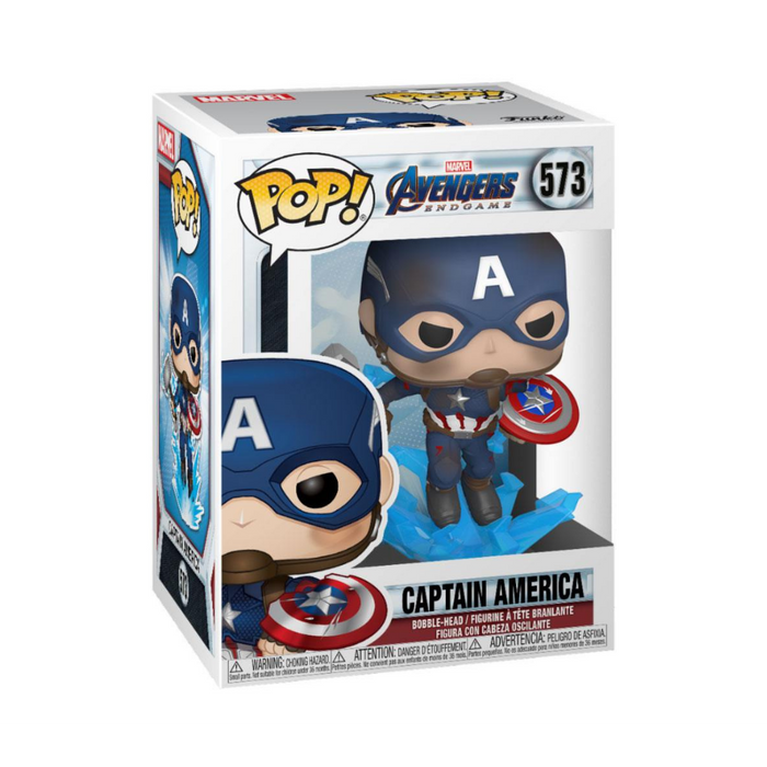 Marvel Avengers Endgame - Figurine POP N° 573 - Captain America avec bouclier cassé et Mjolnir