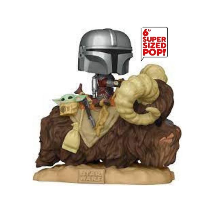 Star Wars The Mandalorian - Figurine POP N° 416 Deluxe - Mandalorian sur Bantha avec l'enfant
